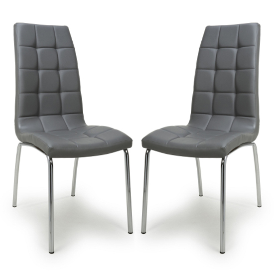 Justin Grey Faux Leather Dining Chairs With Chrome Legs In Pair