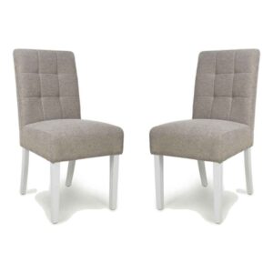 Mendoza Fabric Dining Chairs With White Leg In Pair In Mocha