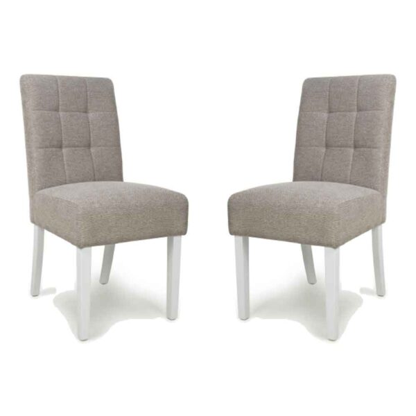 Mendoza Fabric Dining Chairs With White Leg In Pair In Mocha