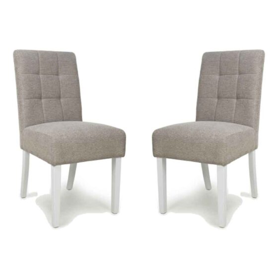 Mendoza Fabric Dining Chairs With White Leg In Pair In Mocha