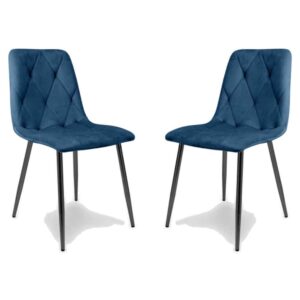 Vestal Velvet Dining Chairs In Pair In Blue