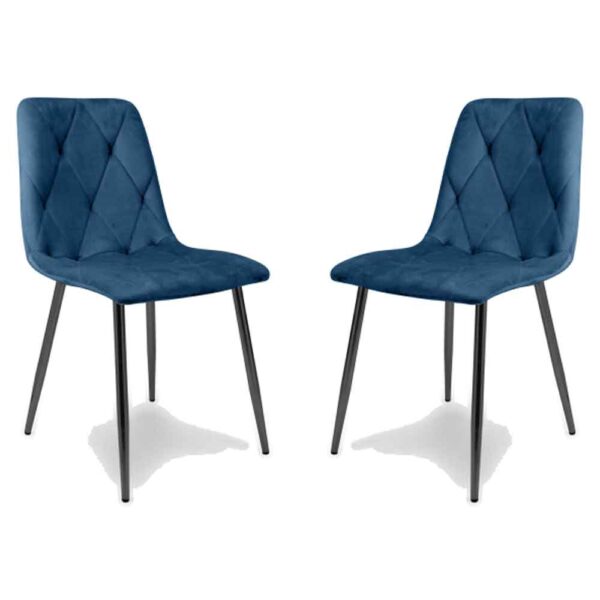 Vestal Velvet Dining Chairs In Pair In Blue